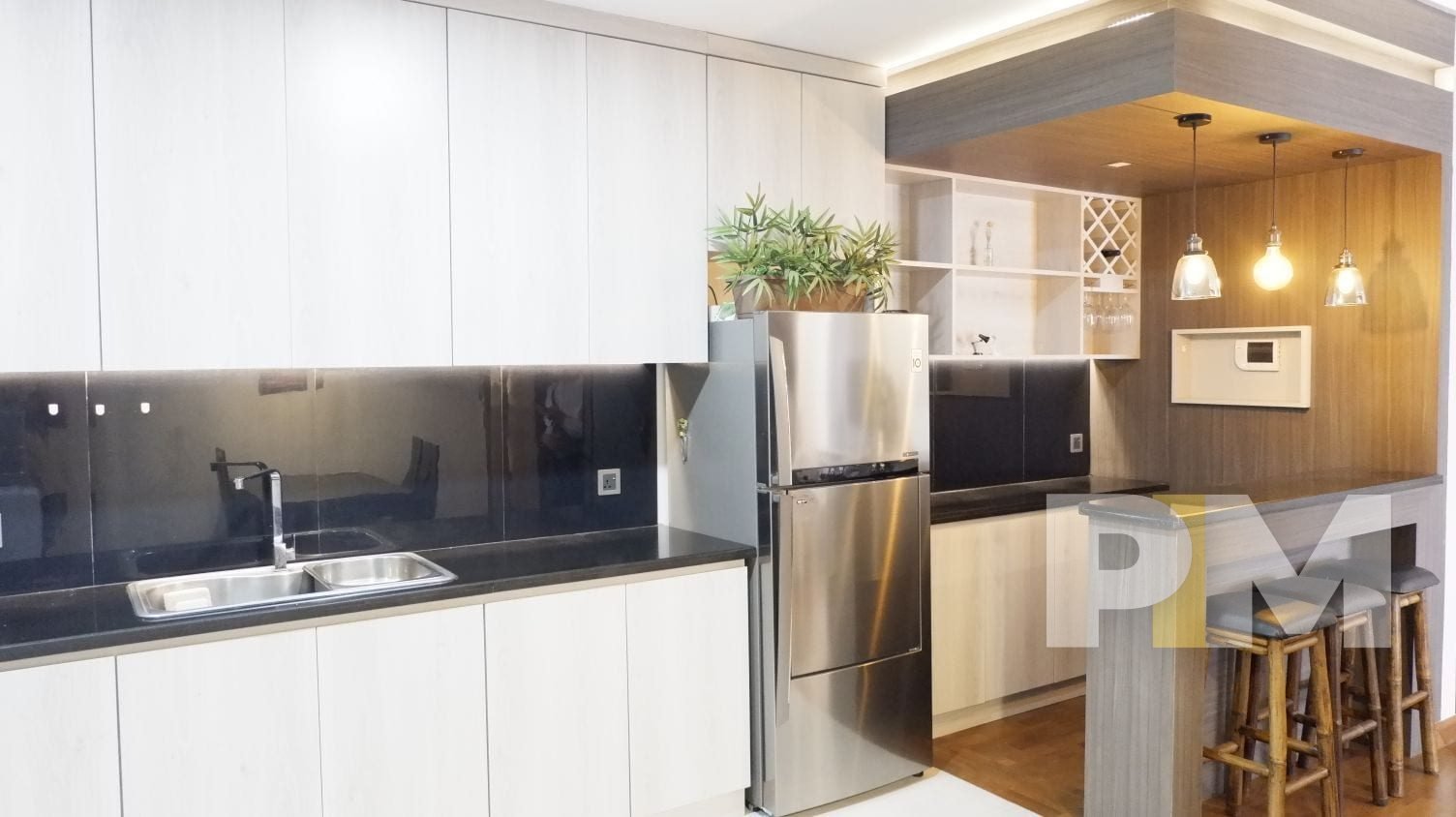 open plan kitchen and dining room