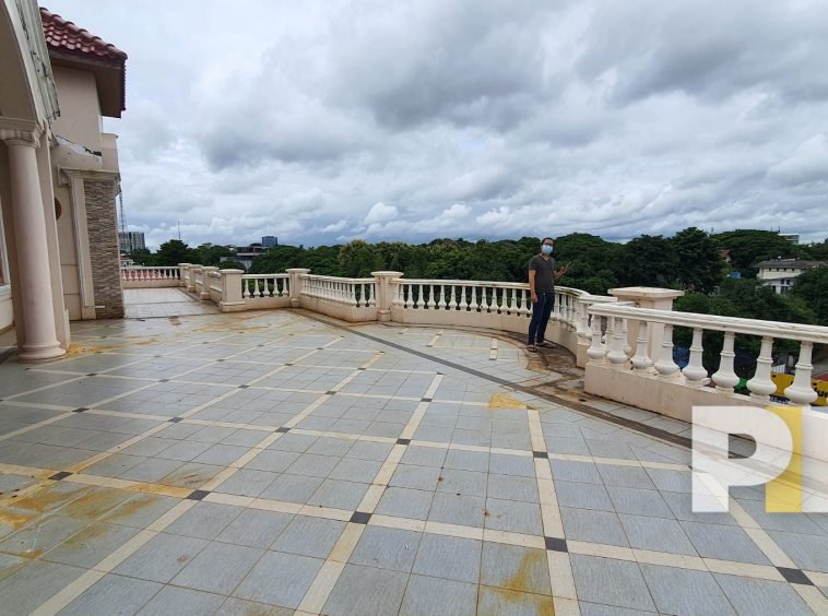 large terrace with a view from a building for rent in yangon