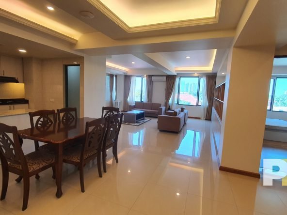 open plan living room and dining room - apartment for rent in yangon