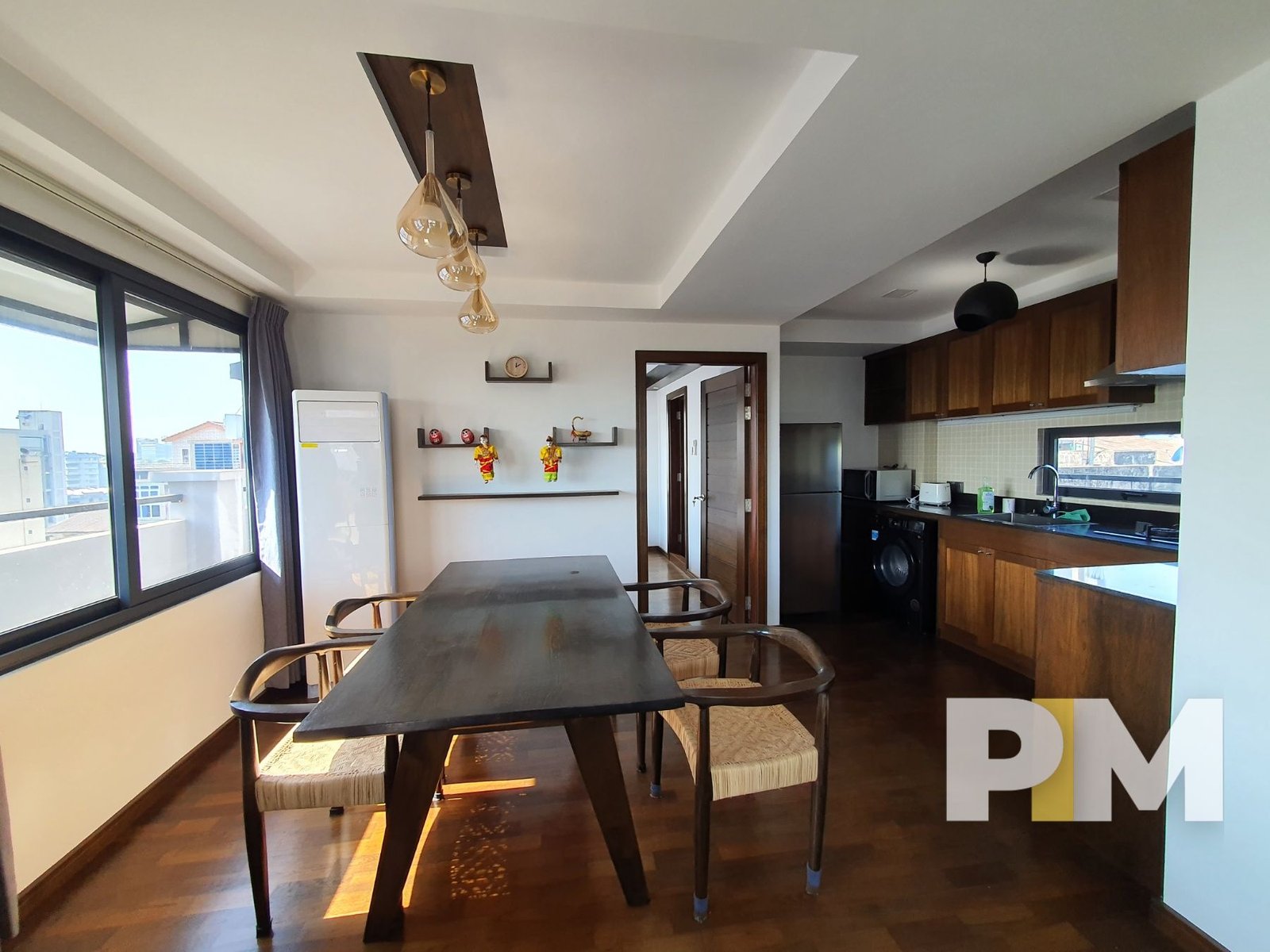 open plan kitchen and dining room - apartment for rent in yangon