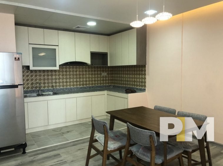 open plan living room and kitchen in yangon