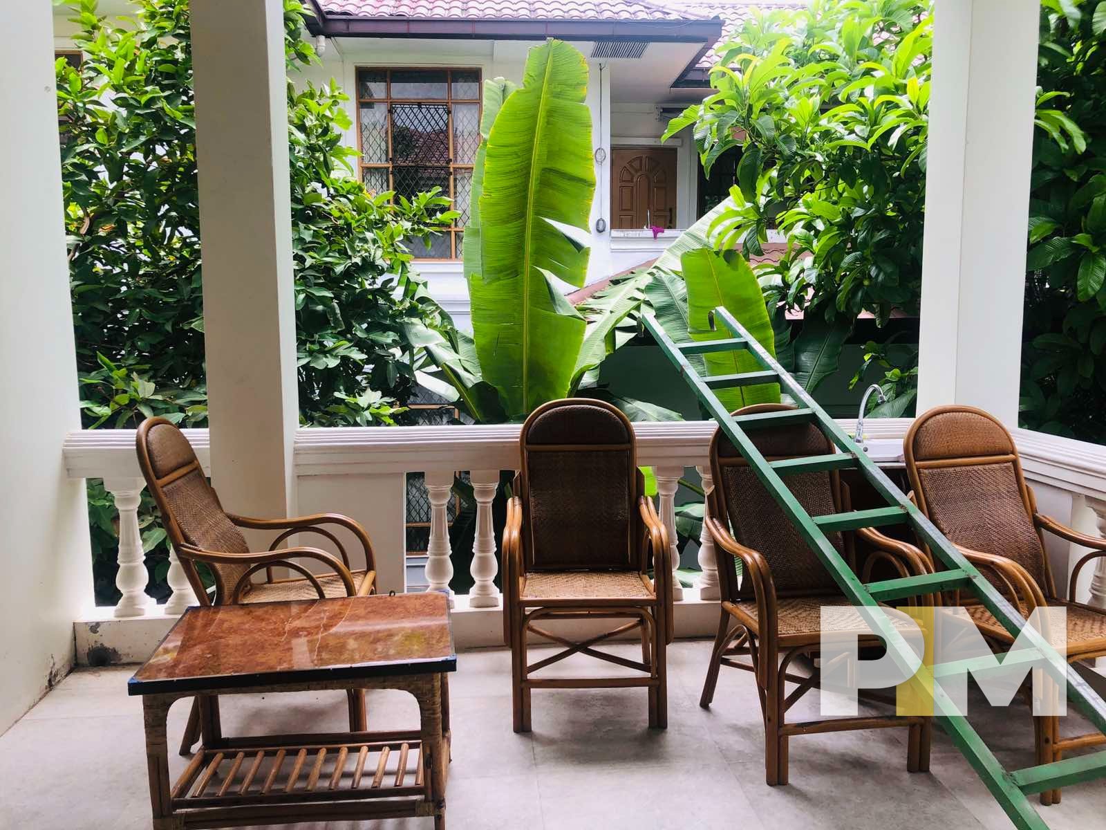 terrace area in house for rent in yangon