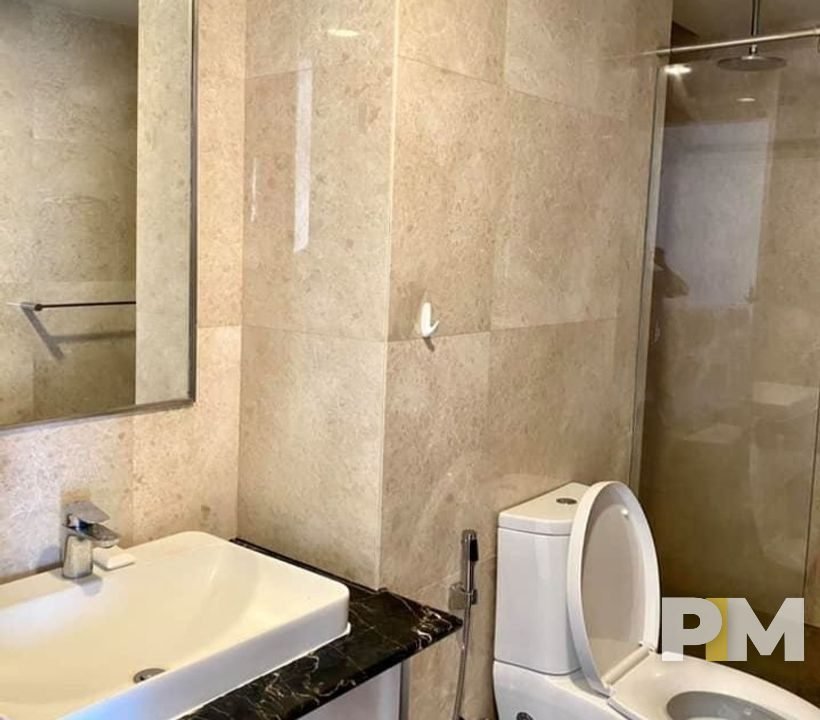 bathroom with wall mirror - Real Estate in Yangon