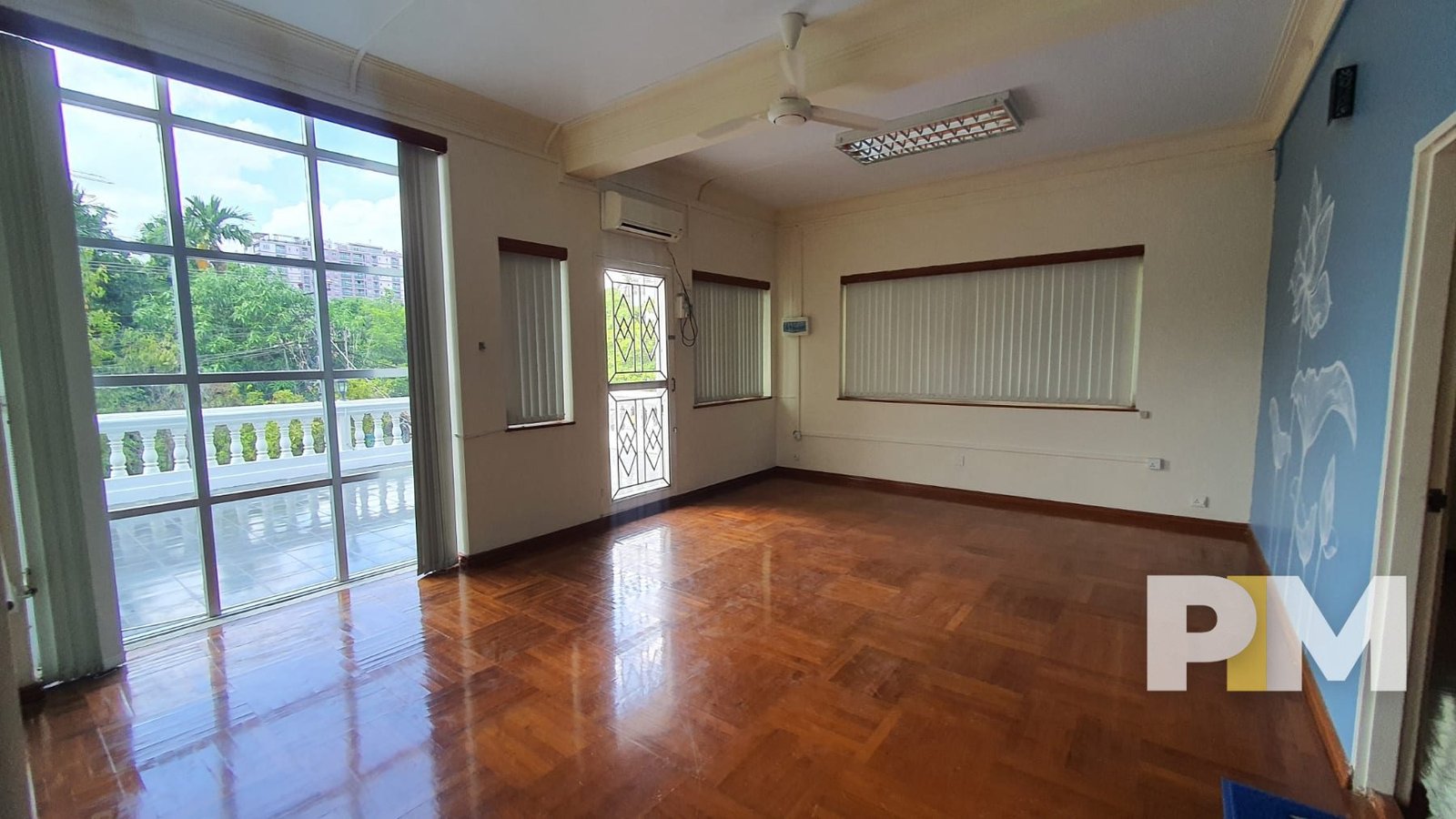 bedroom with glass window - Real Estate in Myanmar