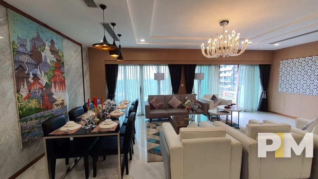 living room with dining table - Yangon Real Estate