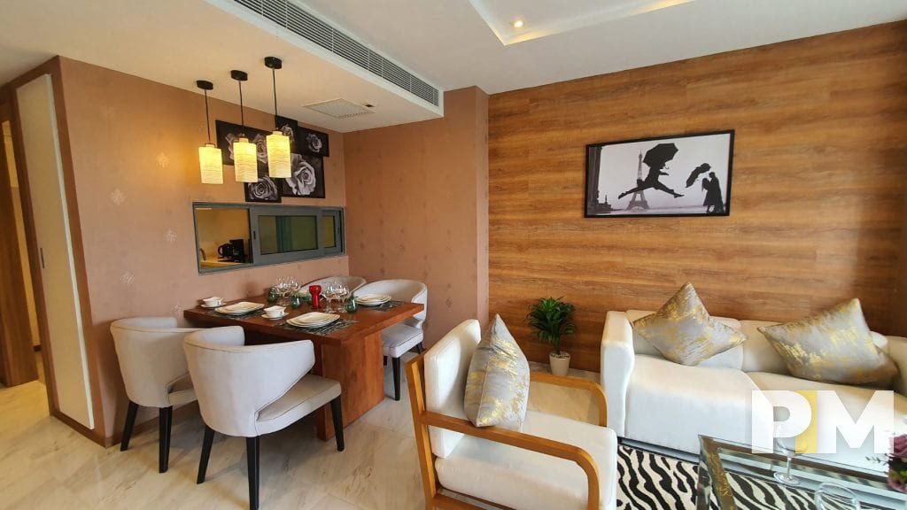 living room with dining table - properties in Yangon