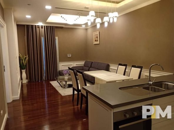 living room with kitchen - Myanmar Real Estate