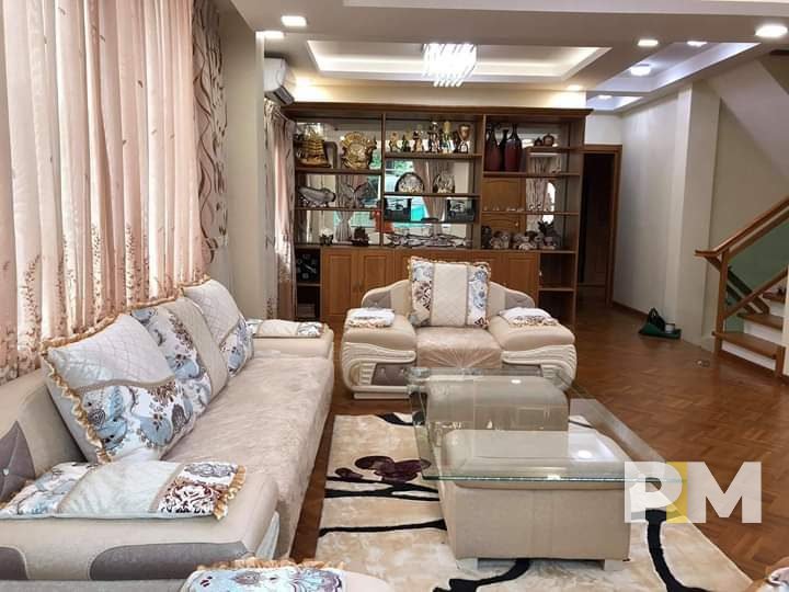 living room with sofa set - House for rent and sell in Yankin