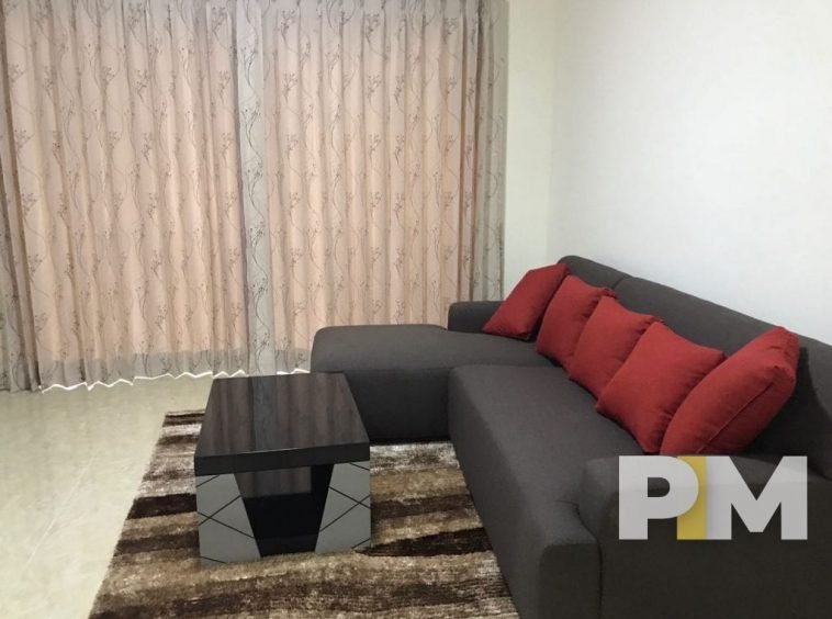 sofa set and coffee table - condo for rent in Yankin