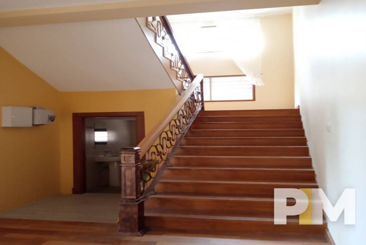 wooden staircase - House for rent in Yankin
