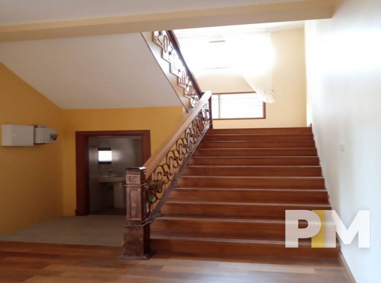 wooden staircase - House for rent in Yankin