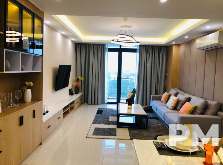 living room with TV - Myanmar Real Estate