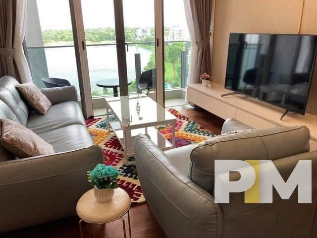living room with TV - Yangon Real Estate