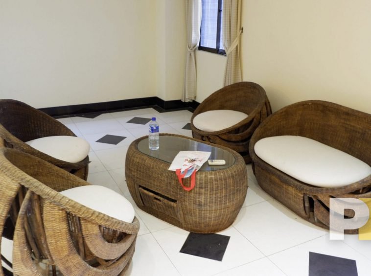 living room with rattan furniture set - Rent in Yangon