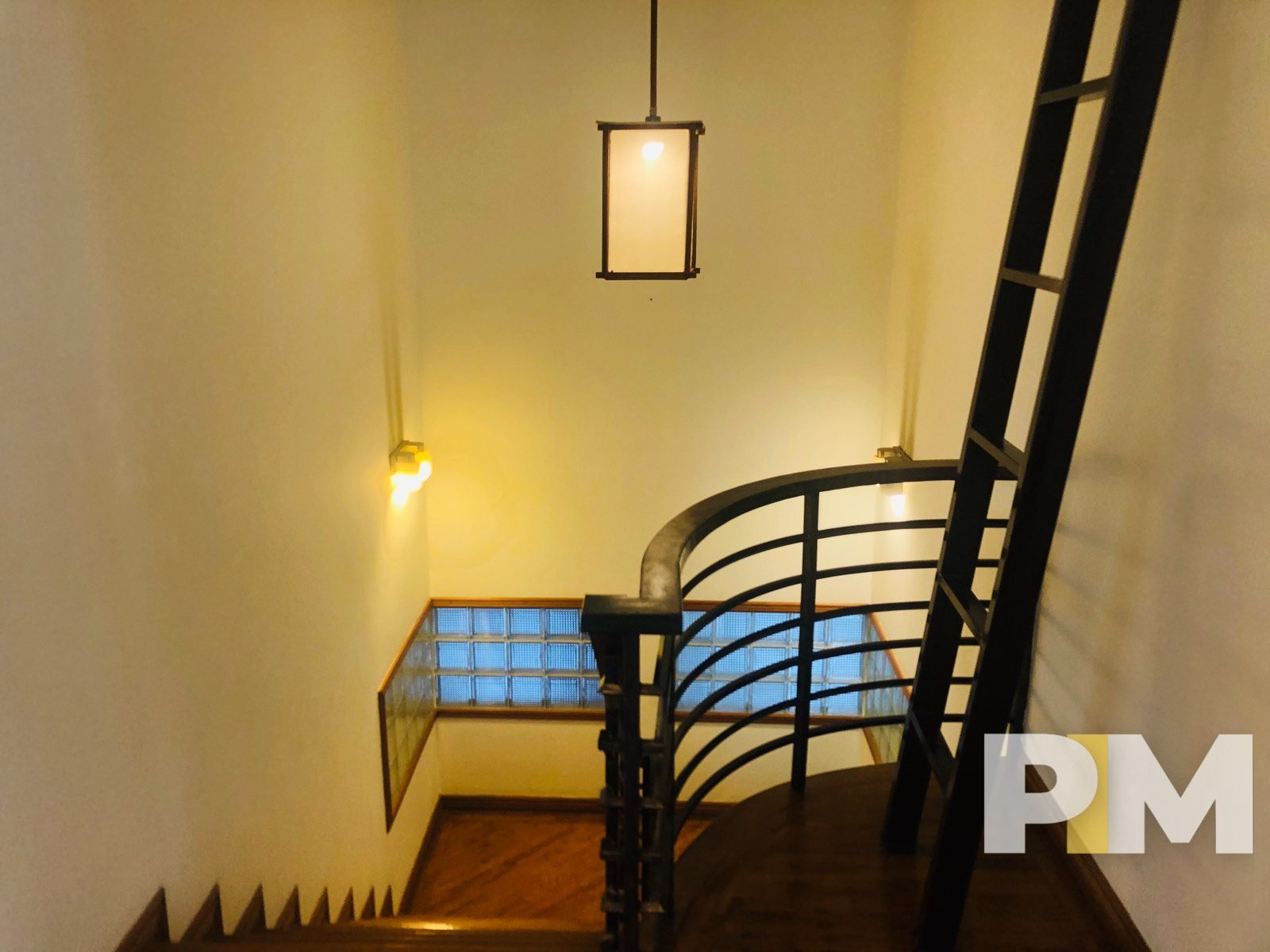 stair with hanging light - properties in Yangon