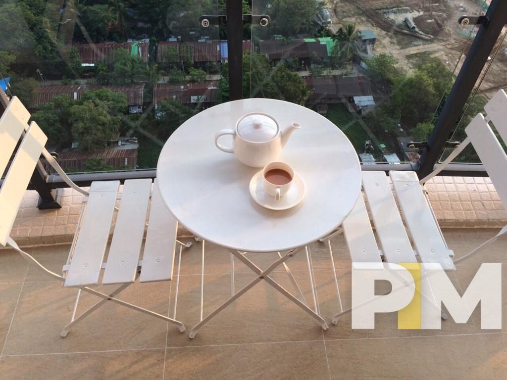 balcony with table and seats - Condo for rent in Yankin