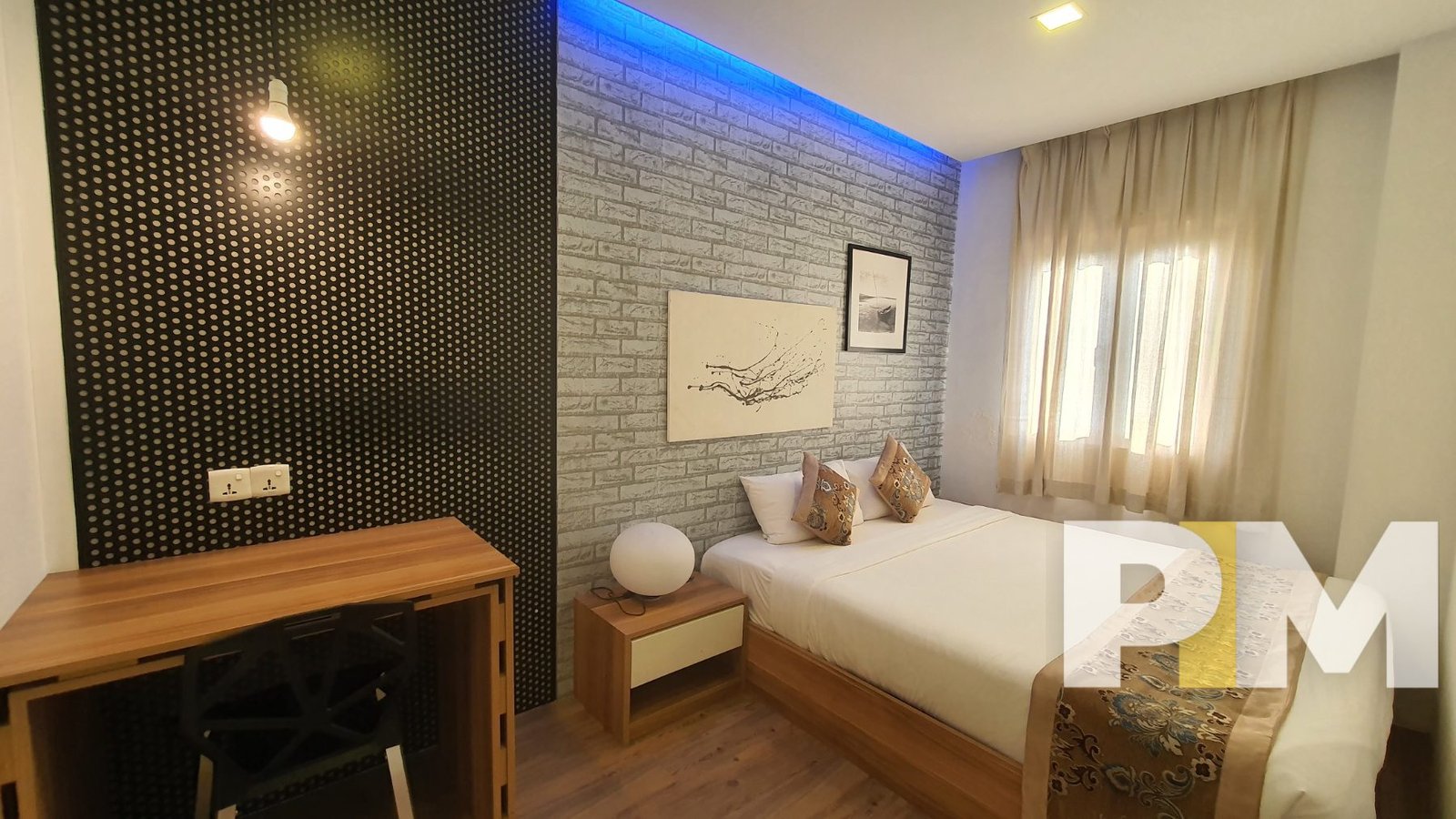 bedroom with study desk - Serviced Apartments in Yangon