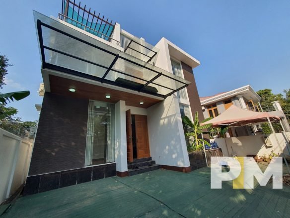 front view with car parking - properties in Yangon