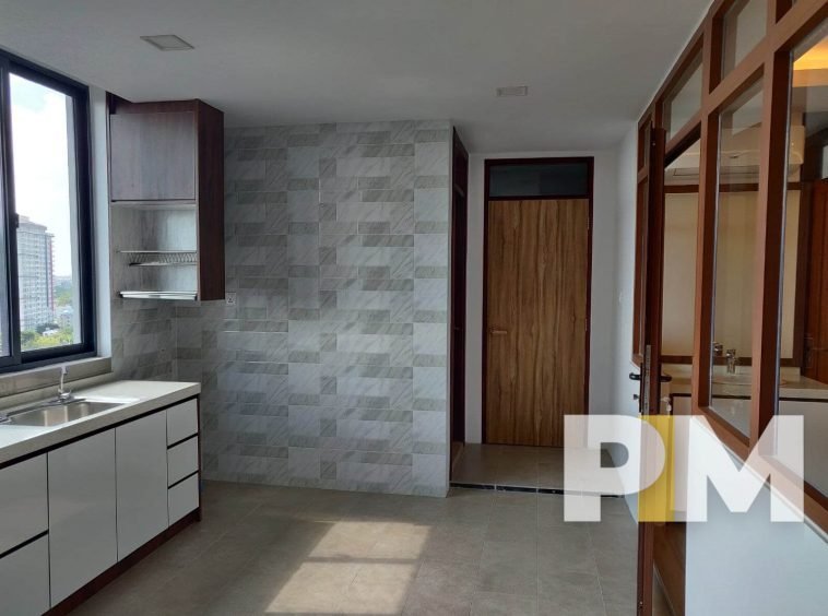 kitchen with cabinets - Condo for rent in Hlaing