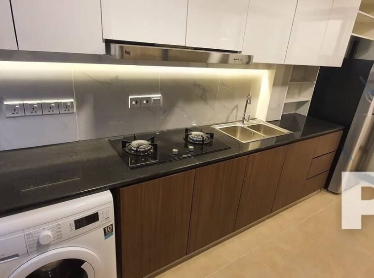 kitchen with electric stove - Myanmar Condo for rent