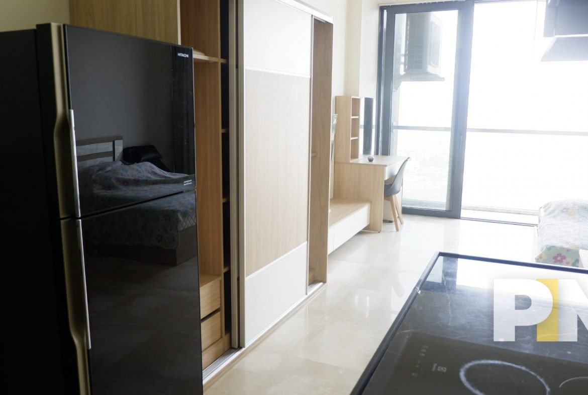 kitchen with fridge - Condo for rent in Kamayut