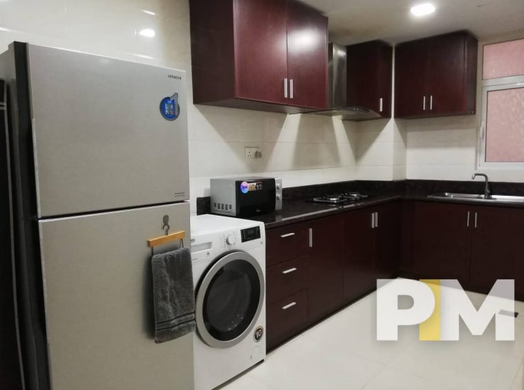 kitchen with fridge - Rent in Yangon