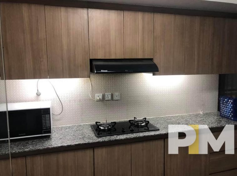 kitchen with microwave - Rent in Yangon