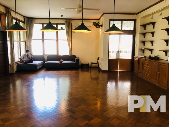living room wiht hanging light - Home Rental Yangon