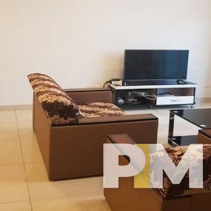 living room with TV - Condo for rent in Hlaing
