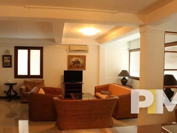 living room with TV - Home Rental Yangon