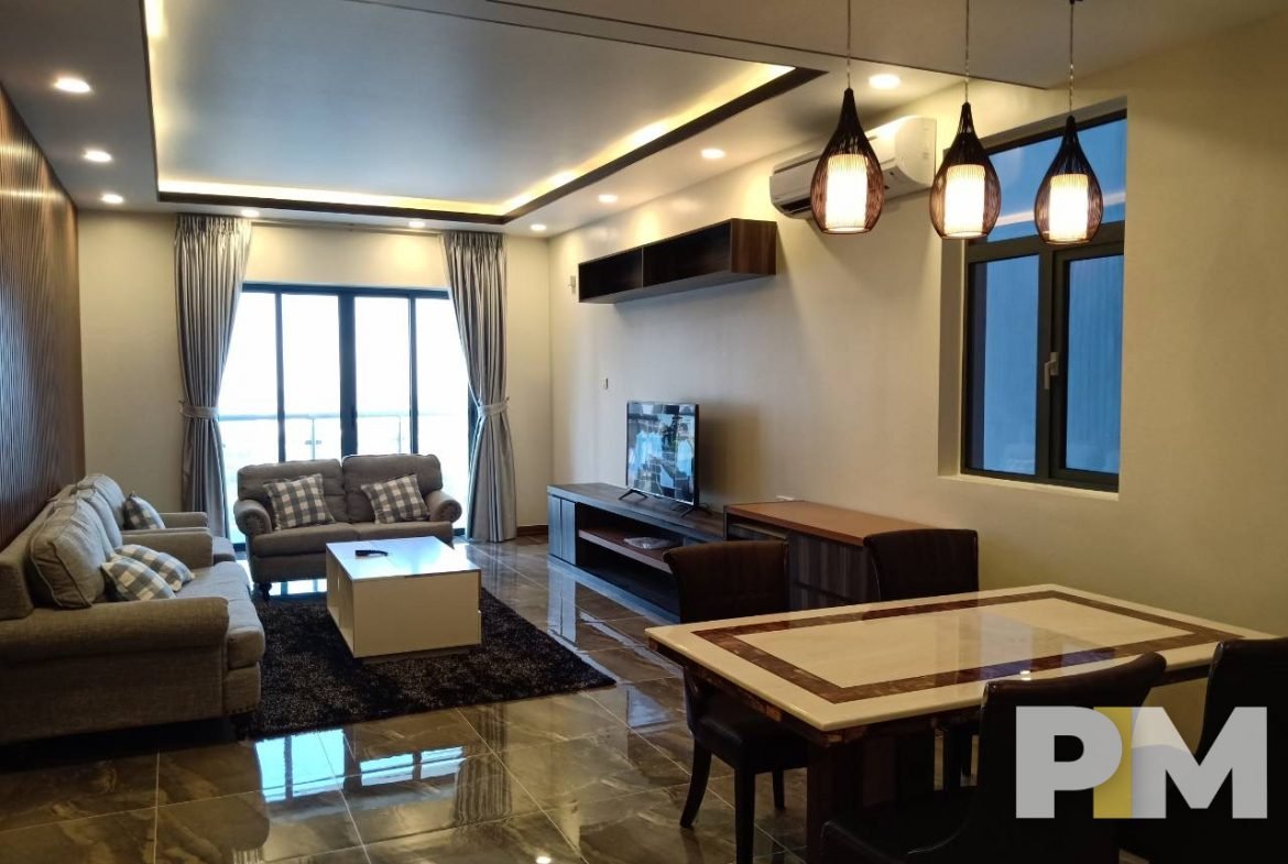living room with dining room - Myanmar Property