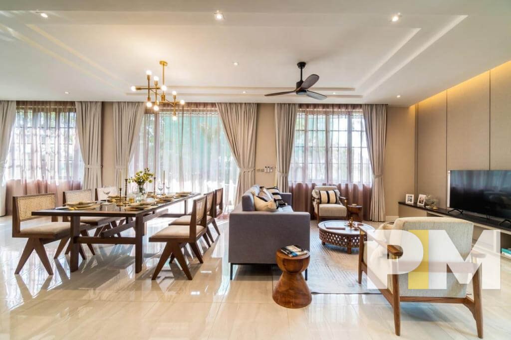 living room with dining table and chairs - Myanmar Property