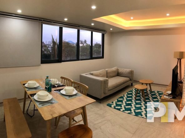 living room with dining table and chairs - Yangon Property