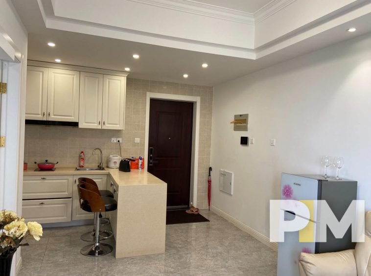 open kitchen with fridge - Condo for rent in Yankin