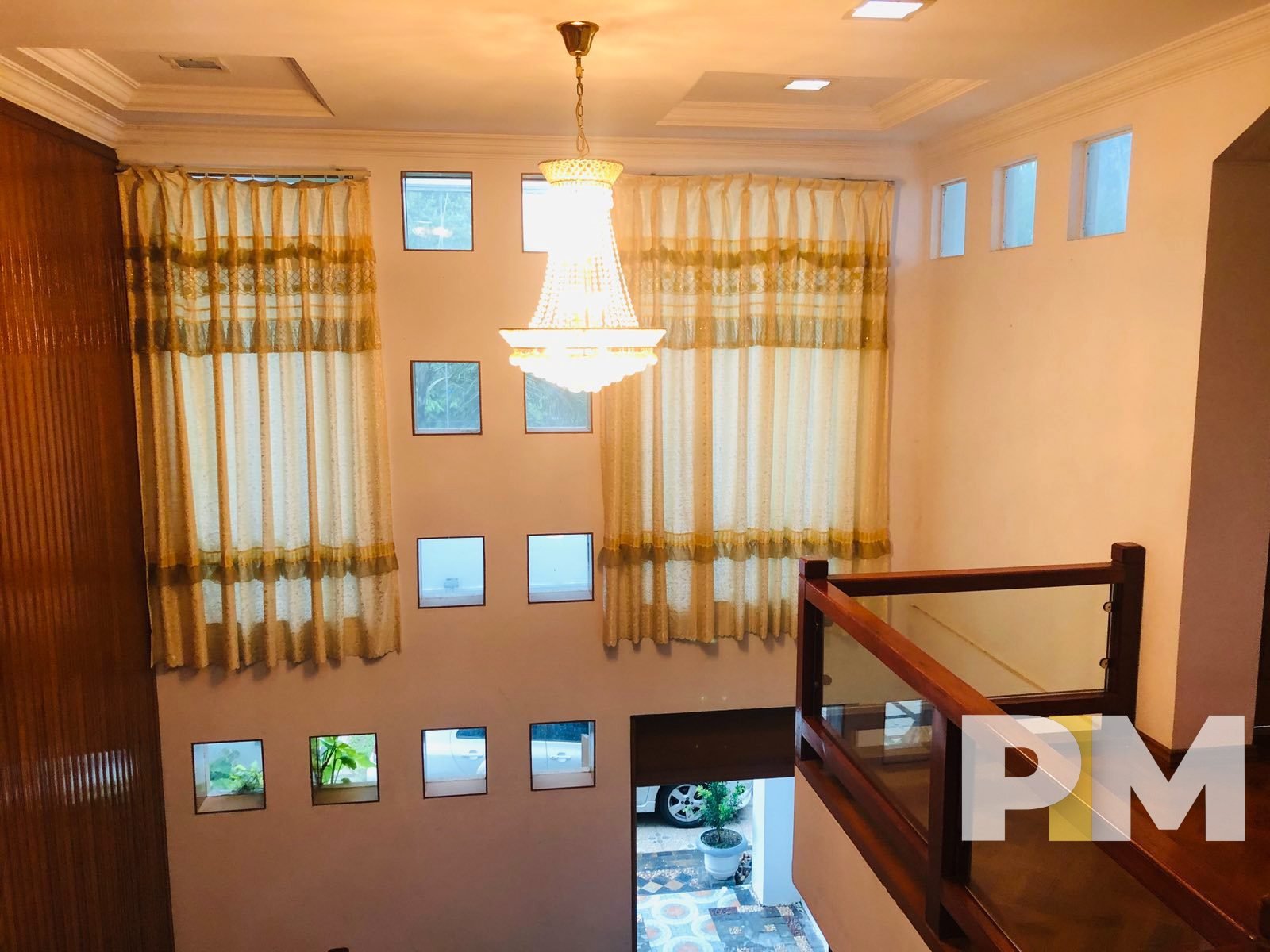 upstair landing with hanging light - Myanmar house for rent