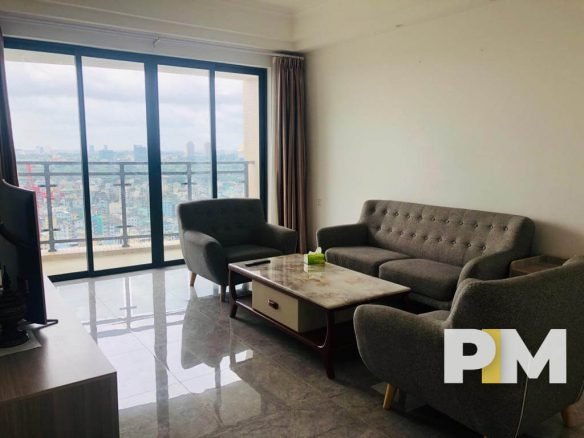 Living room with sofa set - Porperty in Myanmar